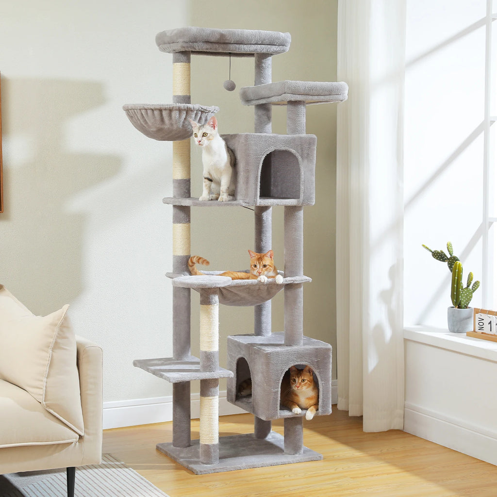 Large Cat Tree for Indoor Large Adult Cats, Multi-Level Cat Tower with Scratching Posts Super Large Hammock Cozy Condo Top Perch