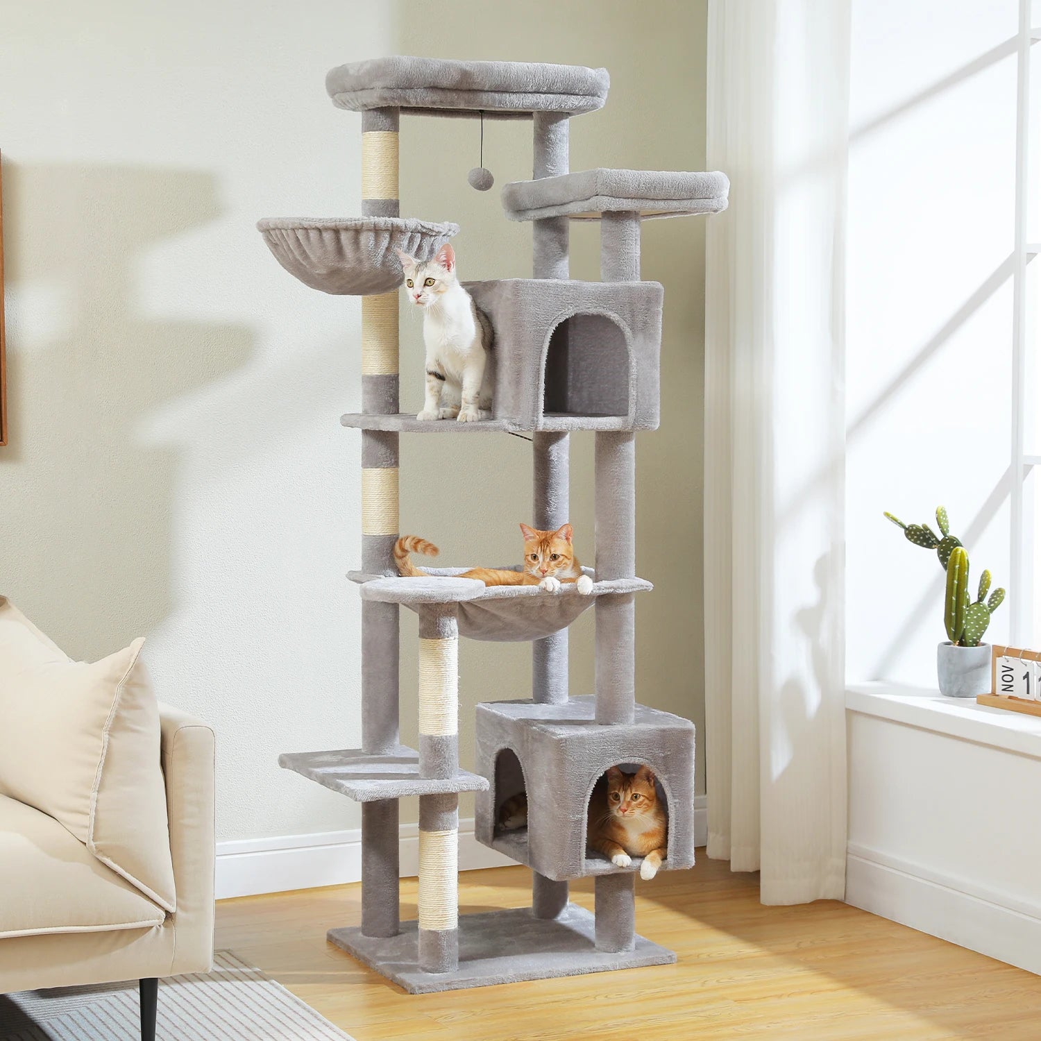 Large Cat Tree for Indoor Large Adult Cats, Multi-Level Cat Tower with Scratching Posts Super Large Hammock Cozy Condo Top Perch