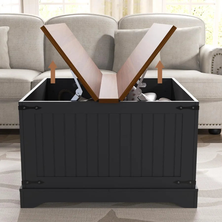 Modern Farmhouse Coffee Table Square Center Table with Large Hidden Storage Compartment for Living Room Coffee Table with FlipT