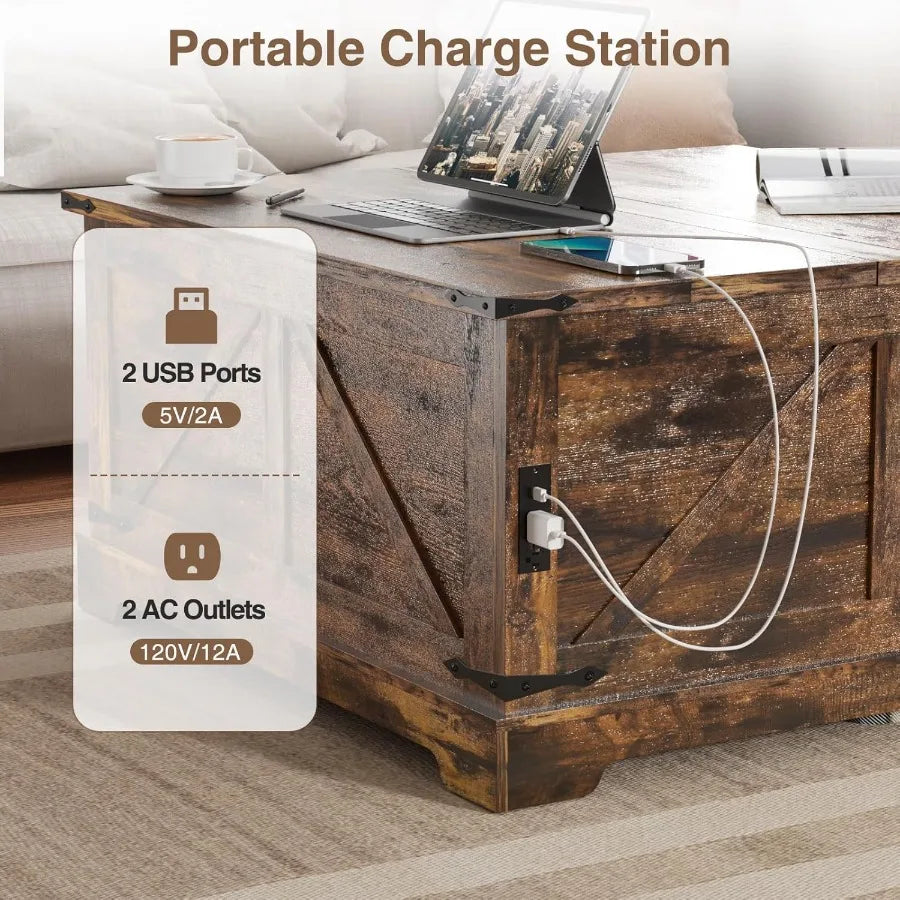 Coffee Tables with Storage for Living Room 35.4 W Lift Top Farmhouse Large Coffee Table with Charging Stationd Large Hidden Sto