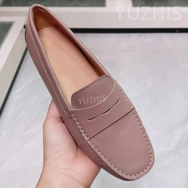 Candy Color Flat Classic Shoes For Women Genuine Leather Slip On Loafers Spring Autumn Casual Shoes Concise Flat Shoes Women