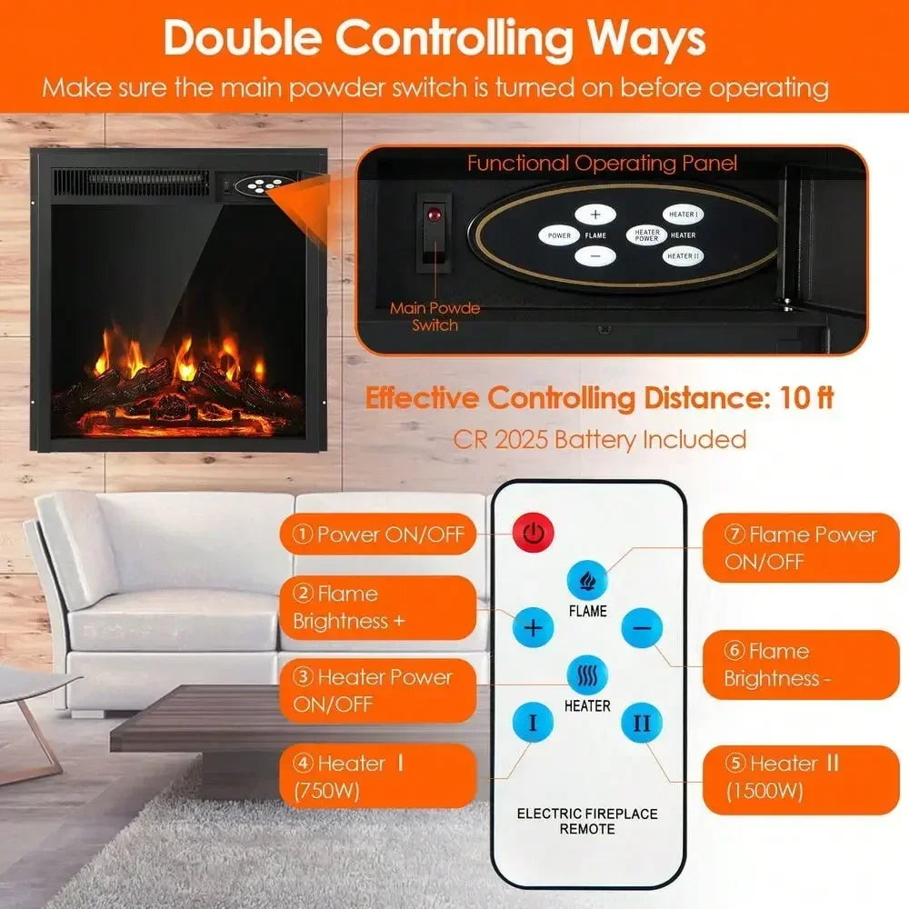 Electric Fireplace Insert 5100 BTU Recessed with Remote Control