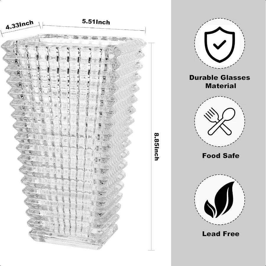 Crystal Vase Large Clear Glass Vase for Flowers Modern Flower Vases Luxury Home Table Flower Decor Glass Vases for Living Room