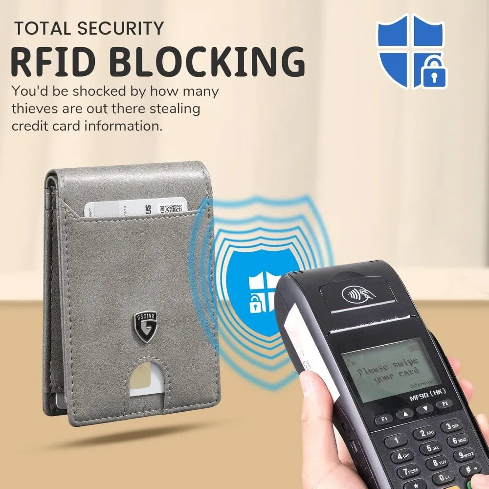 Mens Slim Wallet RFID Blocking Bifold wallets for men Minimalist Genuine Leather Carbon Fiber Card Holder Money Clip Thin Mens w