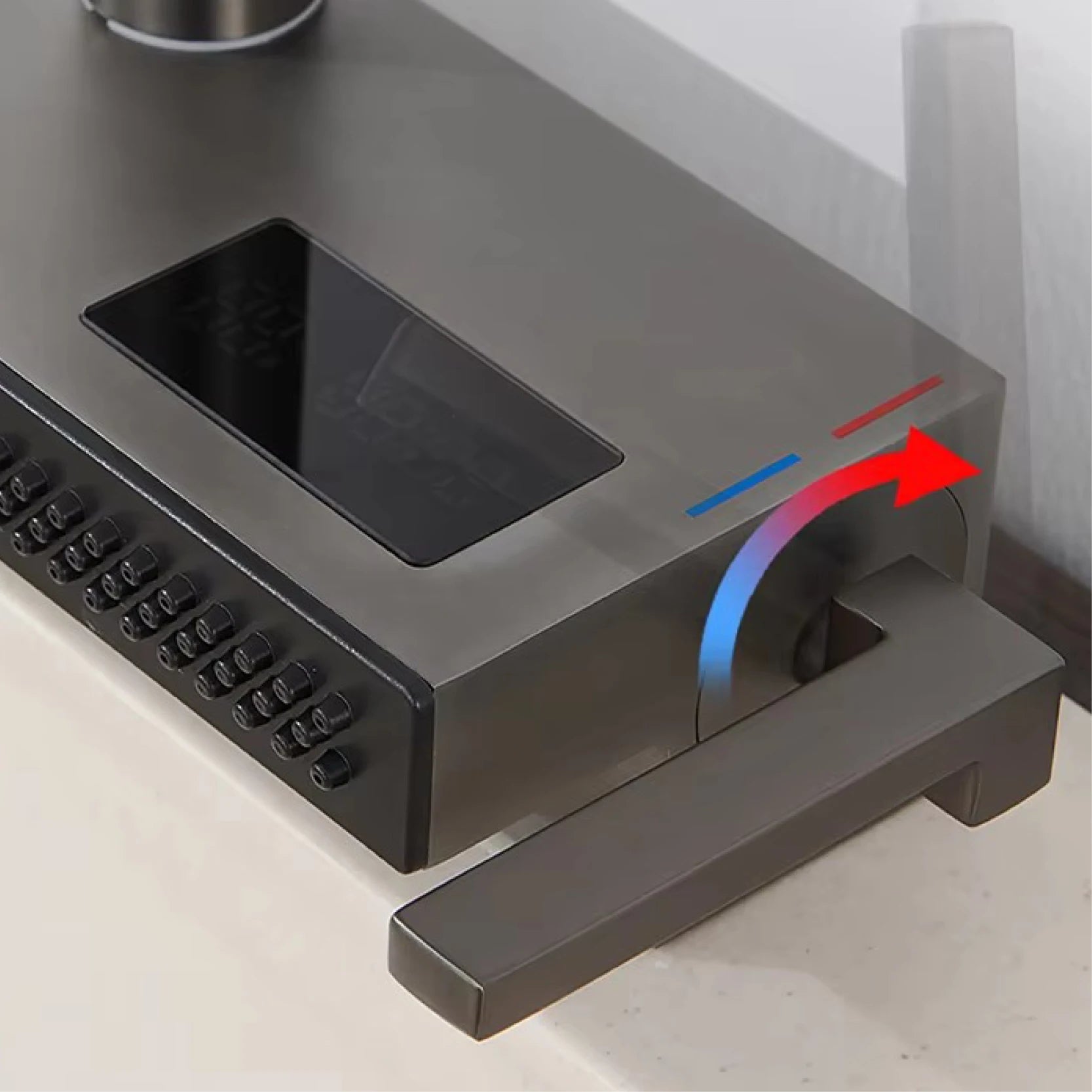 Luxury Gunmetal Brass LED Digital Display Kitchen Faucet 1 Hole Pull-out with 2 Modes Ceramic Valve Core Hot&cold Water Sink Tap