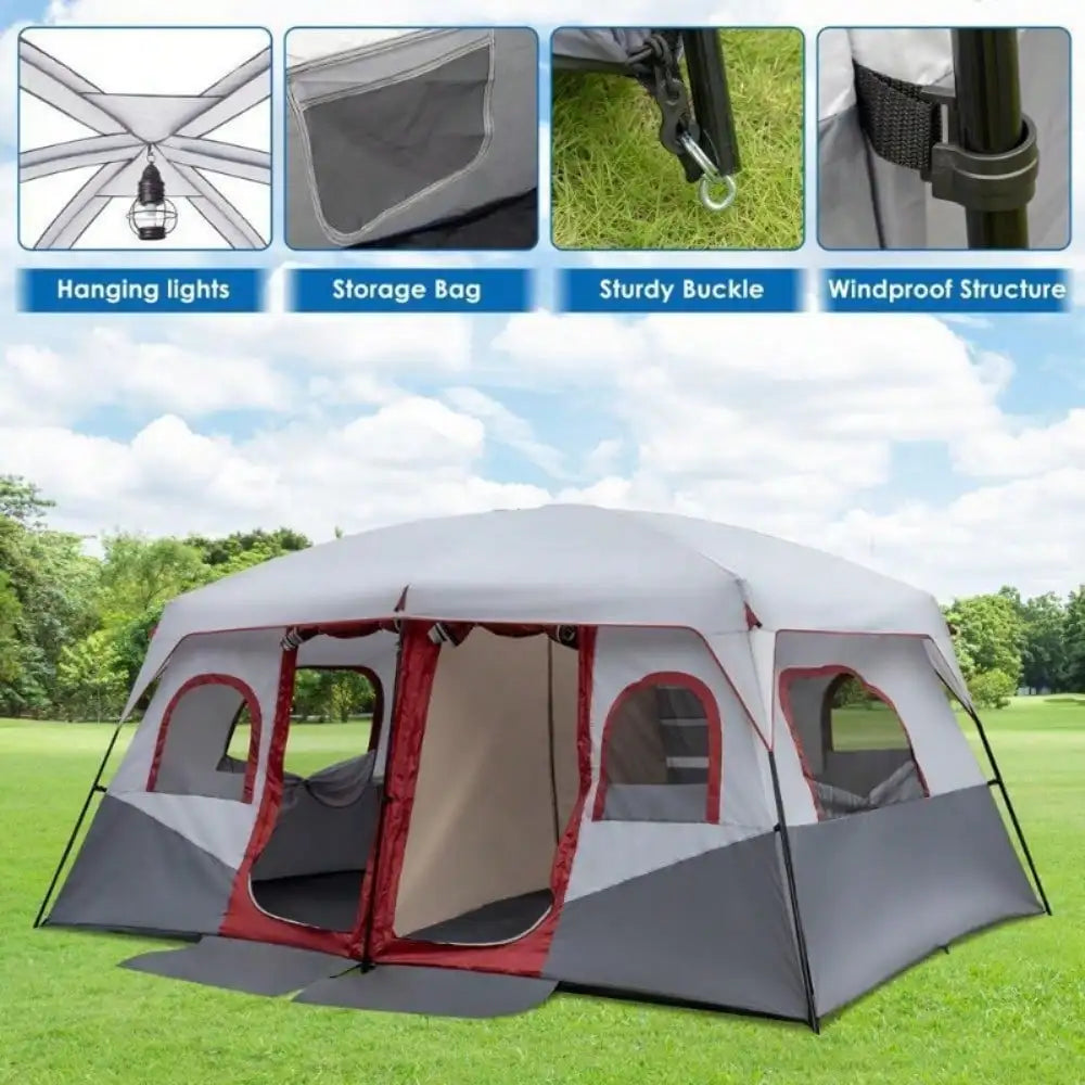 Camping Tent Cabin Tent 10 Person 2 Rooms Waterproof Shelter Large Room