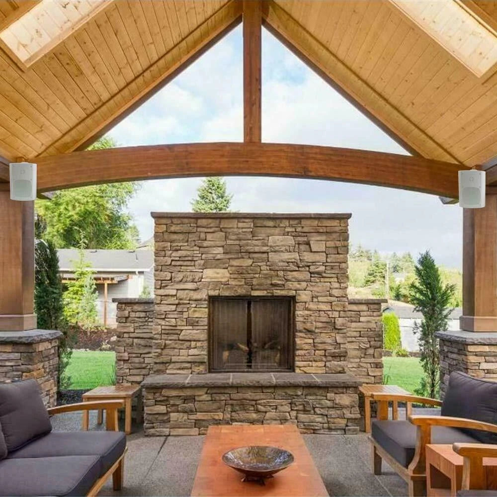 Herdio 2PCS 5.25'' 300W Indoor Outdoor Bluetooth Speakers Waterproof Wired Wall Mount Active Speakers For Garage Deck Home Pool