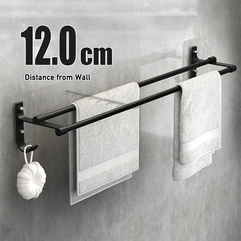 Bathroom Hand Towel Rack Towel Holder Wall Mount No Drill Mount 40/50cm Towel Bar Shelf Aluminum Double Rod 2 Tier Towel Rail