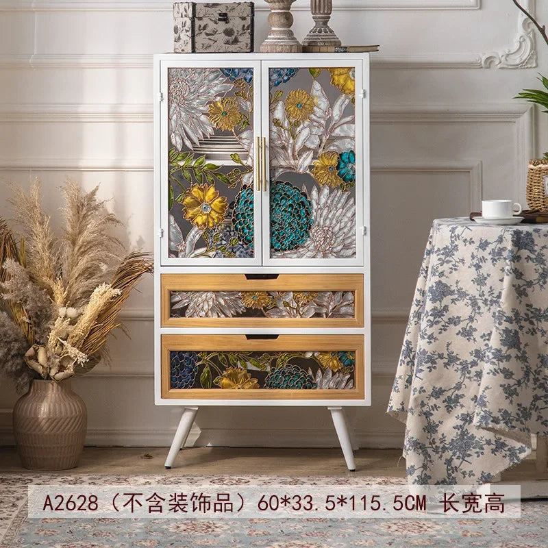 American Hand-painted Living Room Cabinets Sideboards Foyer Side Cabinet Light Luxury Wine Cabinet Drawer Living Room Furniture