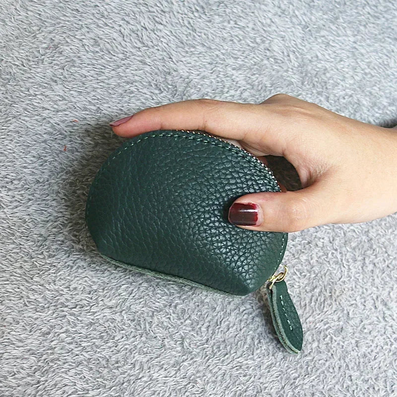 Fashion Style Shell Coin Purse Mini Change Wallet Genuine Leather Key Coin Storage Bag Women Zipper Small Wallet  Mini Purse