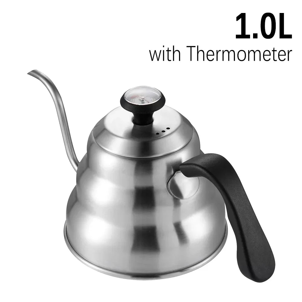 1.2L 1L Coffee Drip Kettle Pot with Thermometer Pour Over Coffee Tea Pot Stainless Steel Drip Kettle For Home Office Cafetera