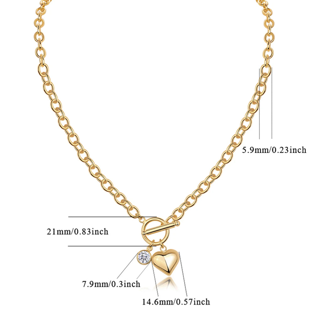 JIUZUAN Heart Pendant Chain Necklace 18K Gold Plated 925 Silver Toggle Clasp Design for Women Gift Comes with GRA Certificate