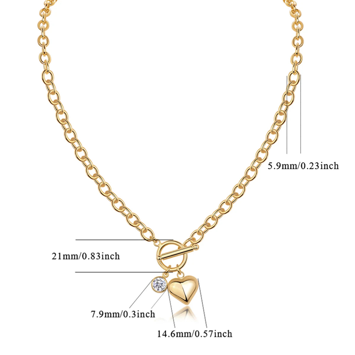 JIUZUAN Heart Pendant Chain Necklace 18K Gold Plated 925 Silver Toggle Clasp Design for Women Gift Comes with GRA Certificate