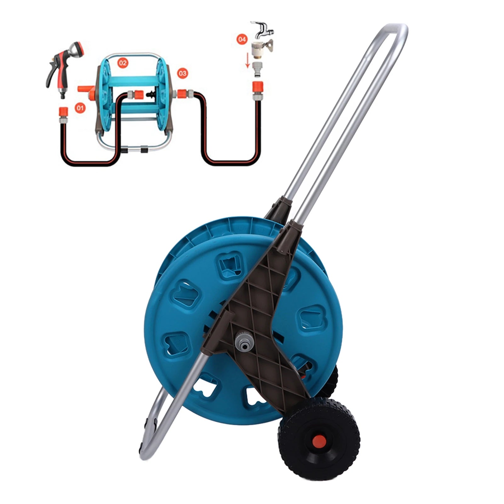 G1/2 Garden Hose Reel Cart with 2 Wheels Garden Waterpipe Rack Watering Trolley Hold 60M Hose Garden Hose Rack Garden Hose Cart