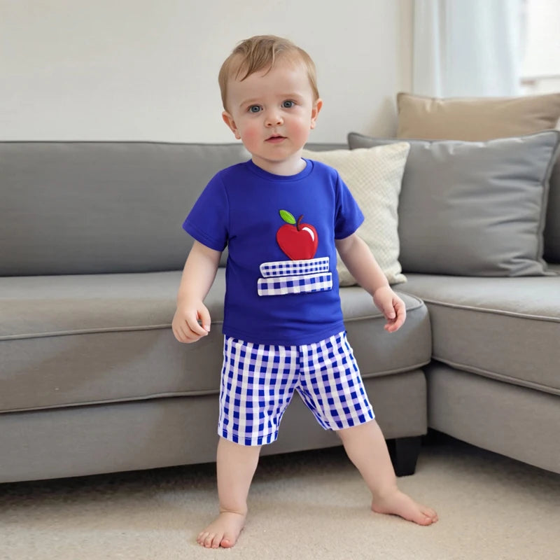 Toddler Boys Back to School Outfits Dinosaur Print Short Sleeves T-Shirt and Denim Shorts Set for 2 Piece Clothes Cute and