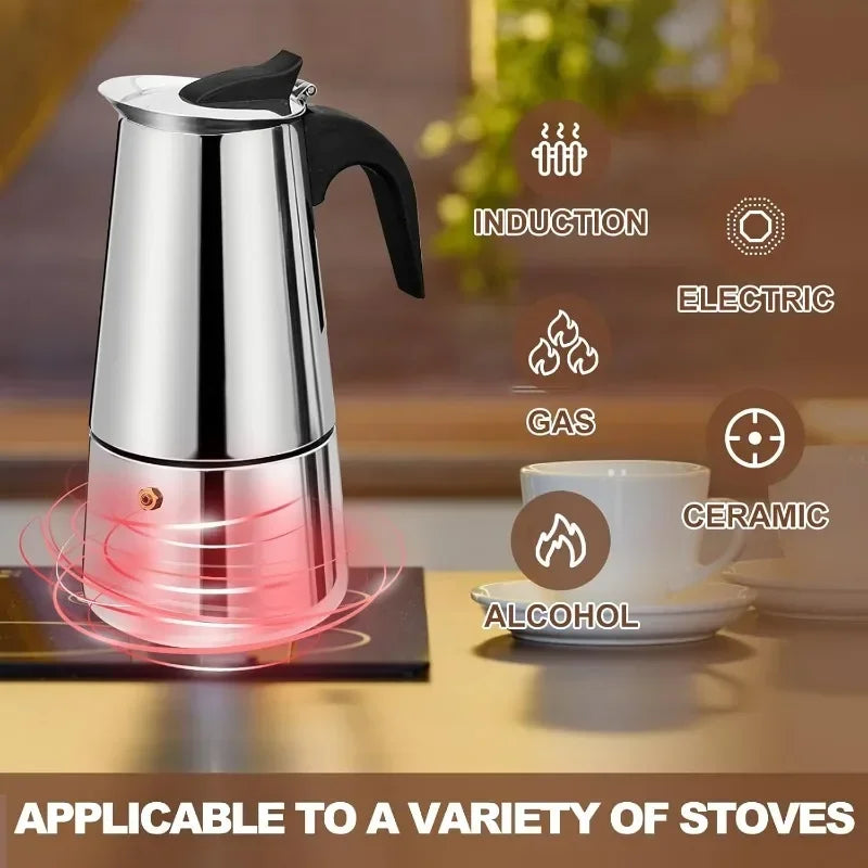 Coffee Maker Moka Pot,2/4/6 Cups Stainless Steel coffee Pot,Italian Coffee Machine Fit Induction Cookers Coffee Accessories