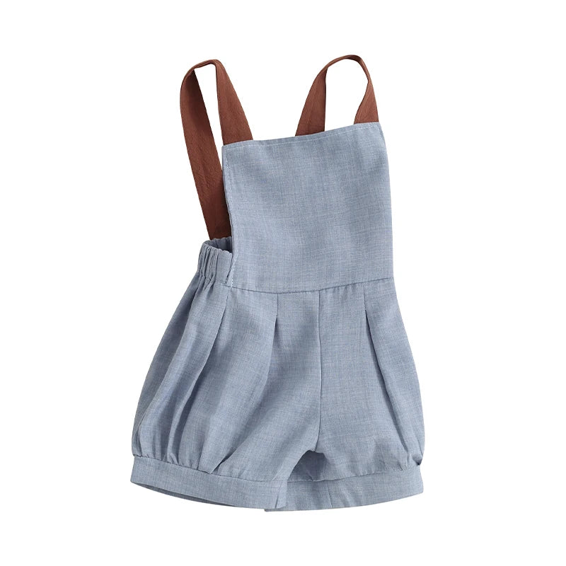 Infant Boys Denim Overalls Sleeveless Patchwork Straps Shortall Summer Backless Toddler Romper Jumpsuit Outfit for Baby