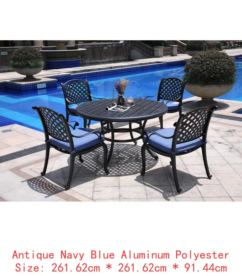 4-Pc 51.97" Long Dining Set w/ Cushions, Navy Blue Outdoor Furniture