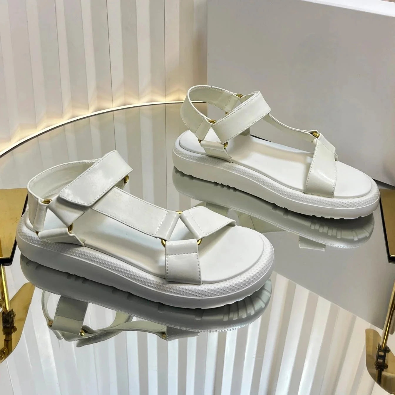 2025 New Arrival Summer Genuine Leather Open-Toe Thick Sole Woman Gladiator Sandals Magic Tape Beach Shoes Handmade Botas Mujer