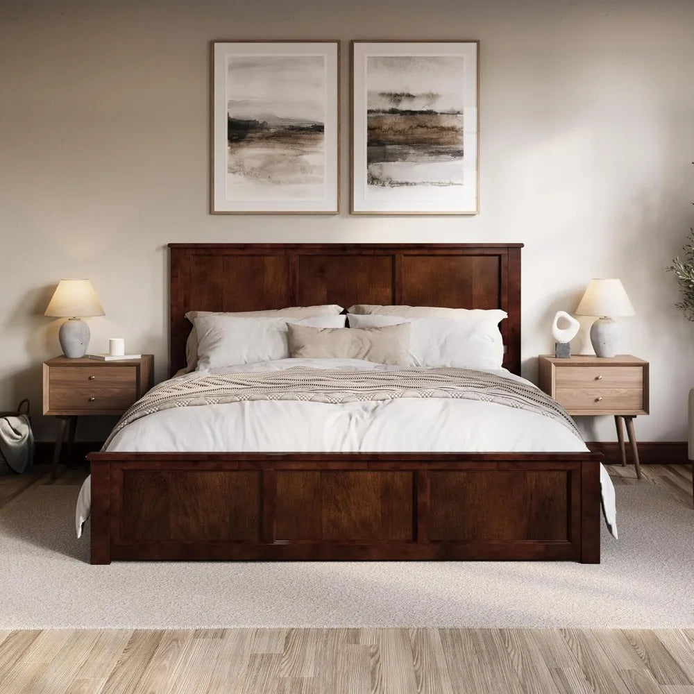 Walnut AFI Charlotte King Size Solid Wood Platform Bed with Matching Footboard