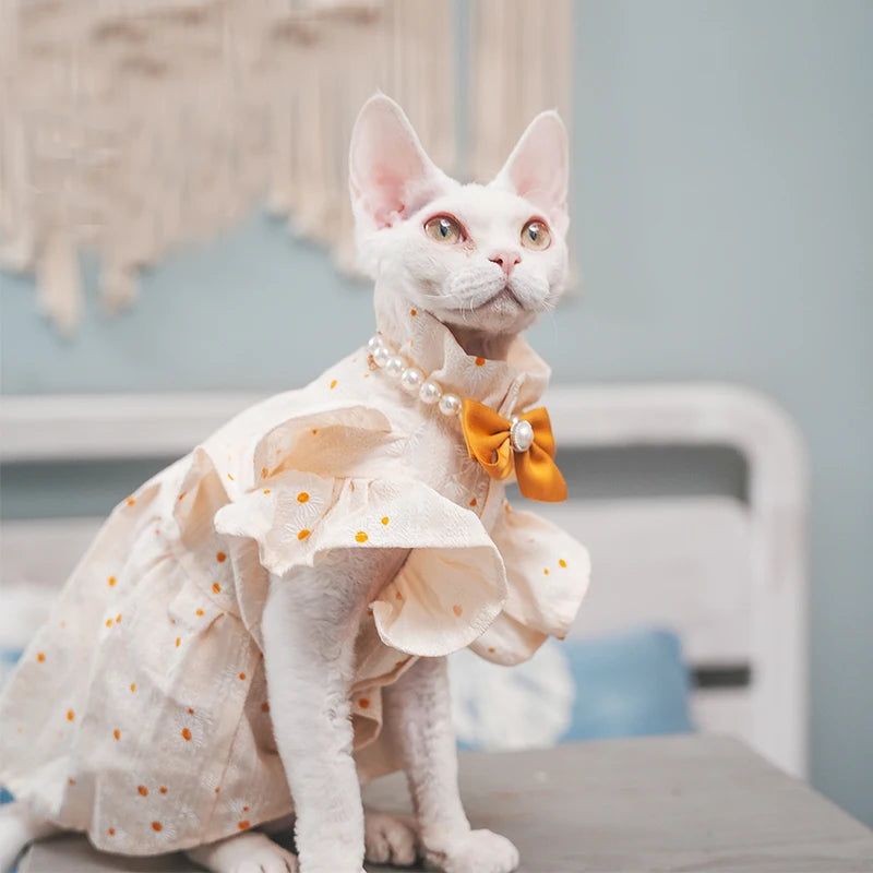 Luxury Lotus Cat Dress with Bow-tie Sphynx Cat Devon Rex Conis Cat Costume Kitten Outfits Sphynx Cat Dress Hairless Cat Clothing