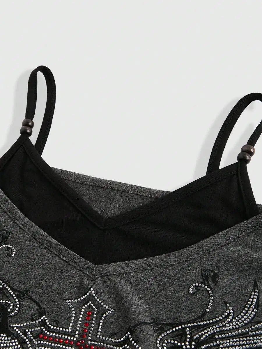 Vintage Fake two items Graphic Women Harajuku Y2k Aesthetic 2000s Oversized Sexy Off Shoulder Short Sleeve T-shirts Grunge