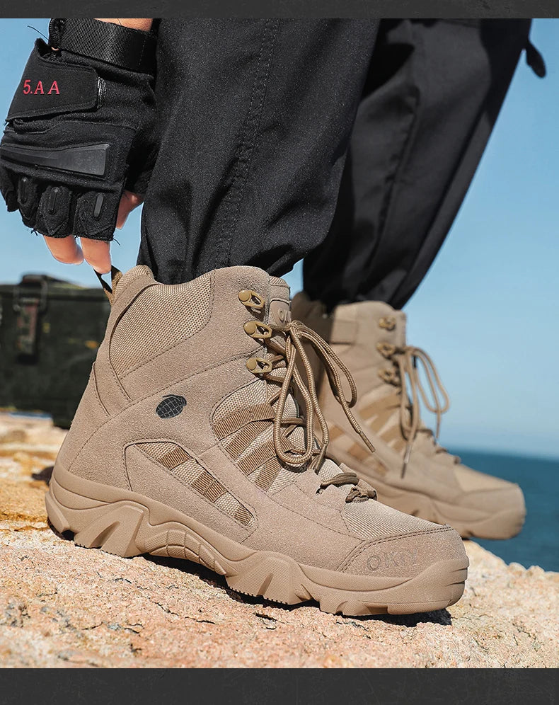 Hiking Men Shoes Mid-top Outdoor Comfortable Anti-slip Combat  Boots Men Shoes Thick-soled Sporty Keep Warm Casual Men Shoes