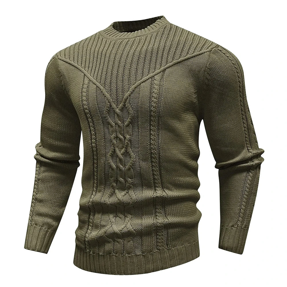 Men's Sweater Winter Crewneck Warm Sweater Casual Cable Knit Pullover Popular Soft Drop Shoulder Solid Knitted Top US Size