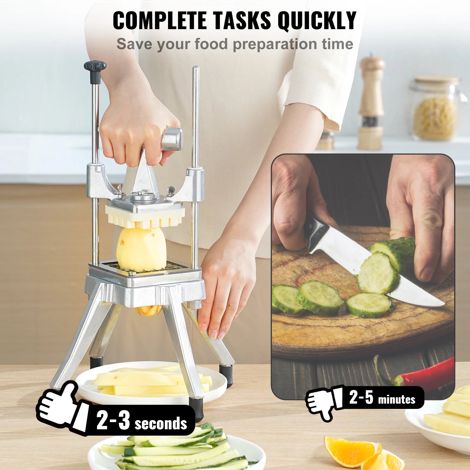 SucceBuy 3/8 1/4 Inch Manual Fruit Vegetable Dicer Cutter Commercial Food Cutter Stainless Steel Slicer for Restaurant Kitchen