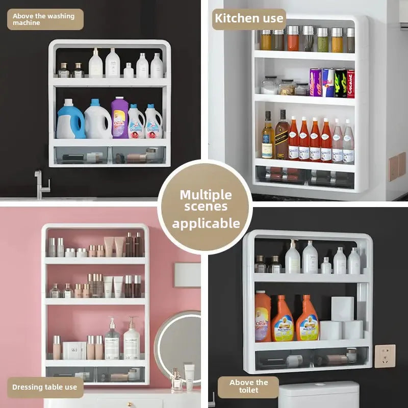 Bathroom Storage Rack Punch-free Wall Mounted Toiletries Cosmetic Storage Rack Kitchen Seasoning Organizer Shelf Household Items
