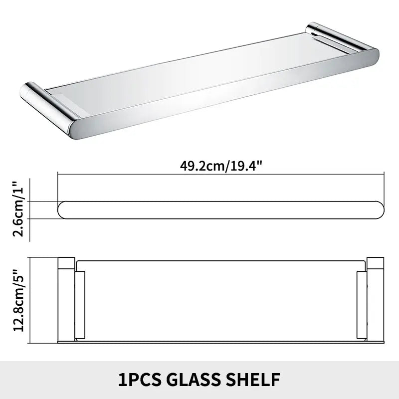 Bathroom Wall Shelf with Rectangle Tempered Glass Stainless Steel Wall Mount Glass Square Shelves Kitchen Organizer Rack Black