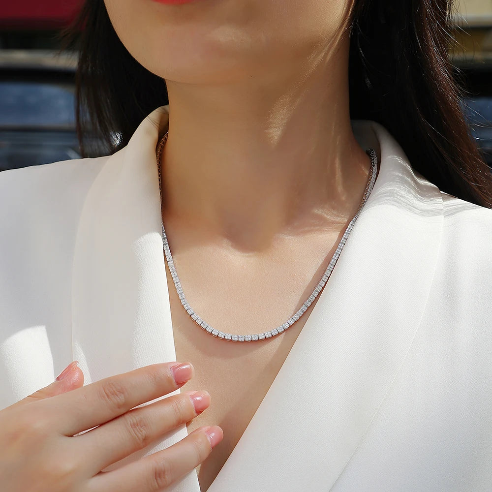 JIUZUAN Moissanite Tennis Necklace 925 Sterling Silver 18K Gold Plated Classic Style for Women Gift with GRA Certificate