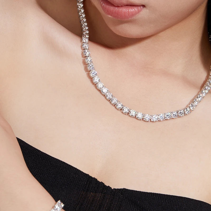 Moissanite Tennis Necklaces For Man Women 3/4/5/6.5mm Full Diamond With GRA 925 Sterling Silver Plated 18k White Gold Jewelry