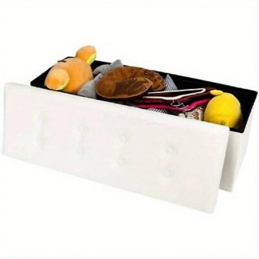 Faux Leather Folding Storage Ottoman Bench 43 inch - White