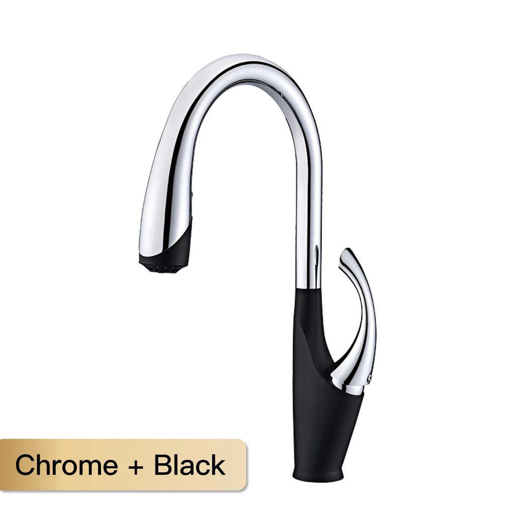 High end touch black kitchen faucet brass pull out design three function single handle cold and hot dual control sink faucet