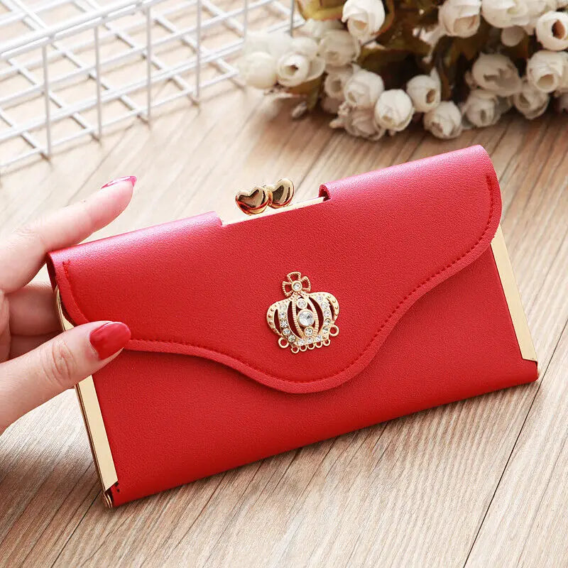 Women's Long Wallet Crown Style Hasp Zipper Money Bag Pouch Female Envelope Coin Purse ID Cards Holder Portable Clutch Handbag
