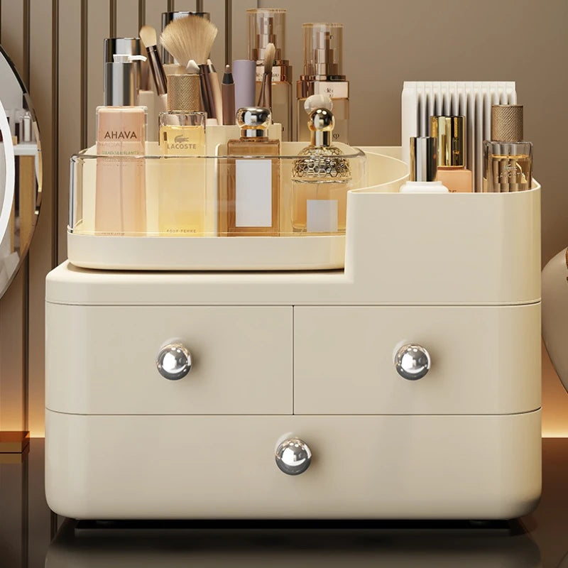 Desktop Cosmetics Storage Box Drawer Style Compartmentalized Organizer Dustproof Cosmetic Storage Box with 360°Rotating Organize
