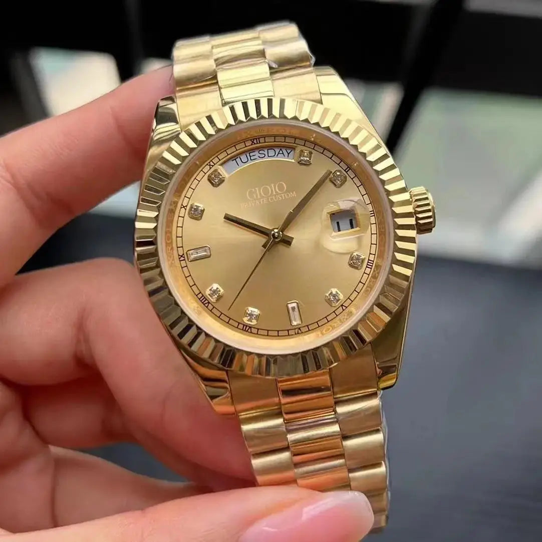 Luxury Mens WoAutomatic Watch for Men Mechanical Watches 904L Stainless Steel Black Blue Rome Dial Rose Gold Yellow Daydate