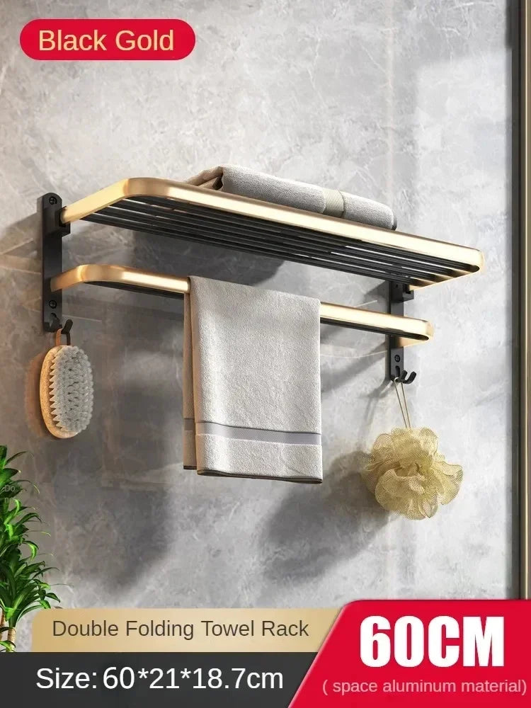 Bath Hardware Sets Organizer Aluminum Shower Towel Rack Black Gold Wall Mounted Bathroom Accessory Shelf Toilet Brush Holders