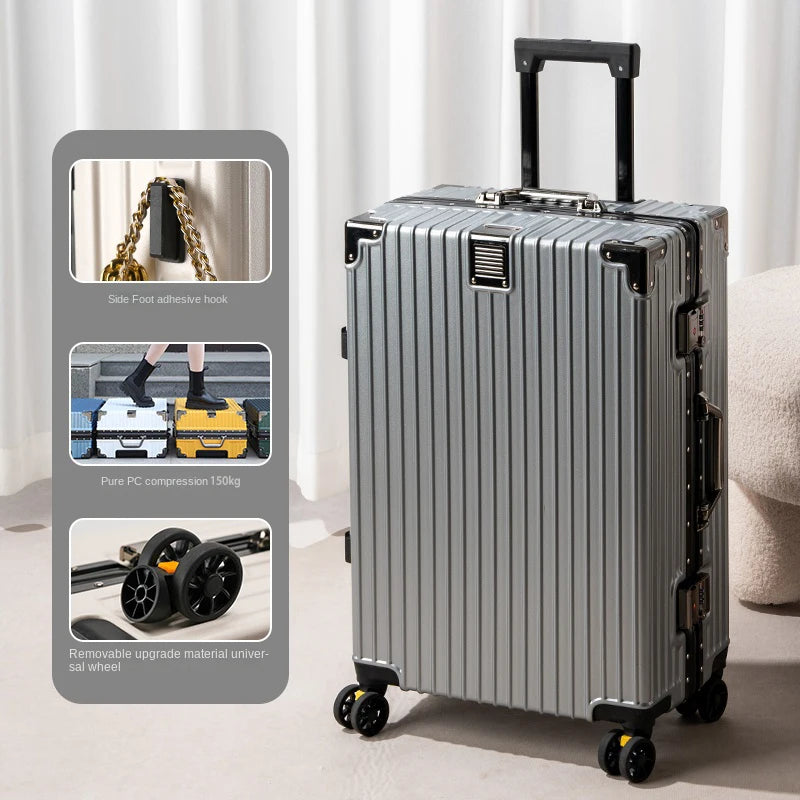 Suitcase Aluminum Frame 20 inch Carrier Trolley Case Removable Universal Wheels 22-30 inch Large Capacity Travel Suitcases
