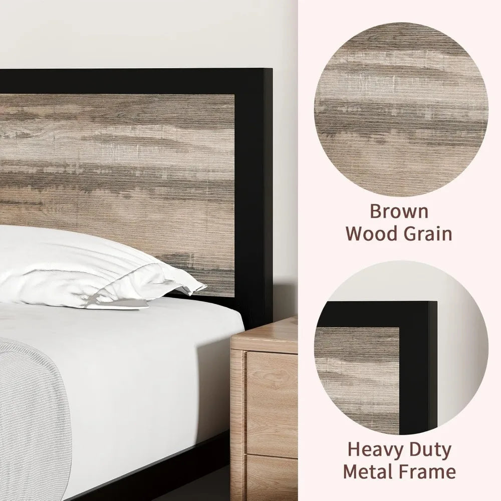 Catrimown Queen Bed Frame with Headboard, Metal Bed Frame Queen Size, Heavy Duty Metal Platform Bed Frame, Under Bed Storage, No