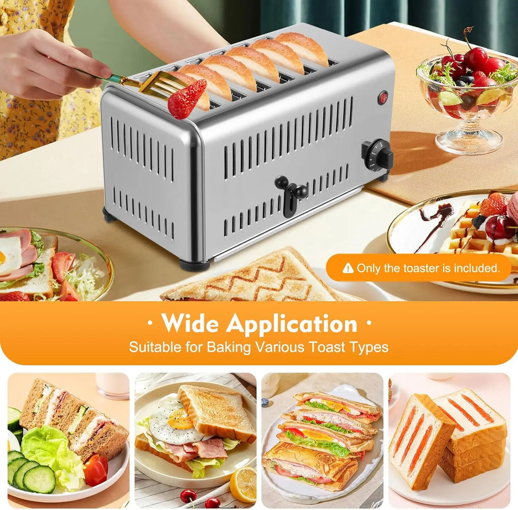 Electric Stainless Steel Bread Maker 1680 W 6 Slice Wide Slot Kitchen Toaster 1.1 Inch 2 Cooking Modes Home Cooking Appliance