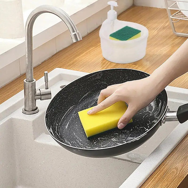 1000ml Soap Dispenser and Scrubber Holder Multi-functional Cafe Dishwashing Container Manual Sink Dish Washing Soap Dispenser