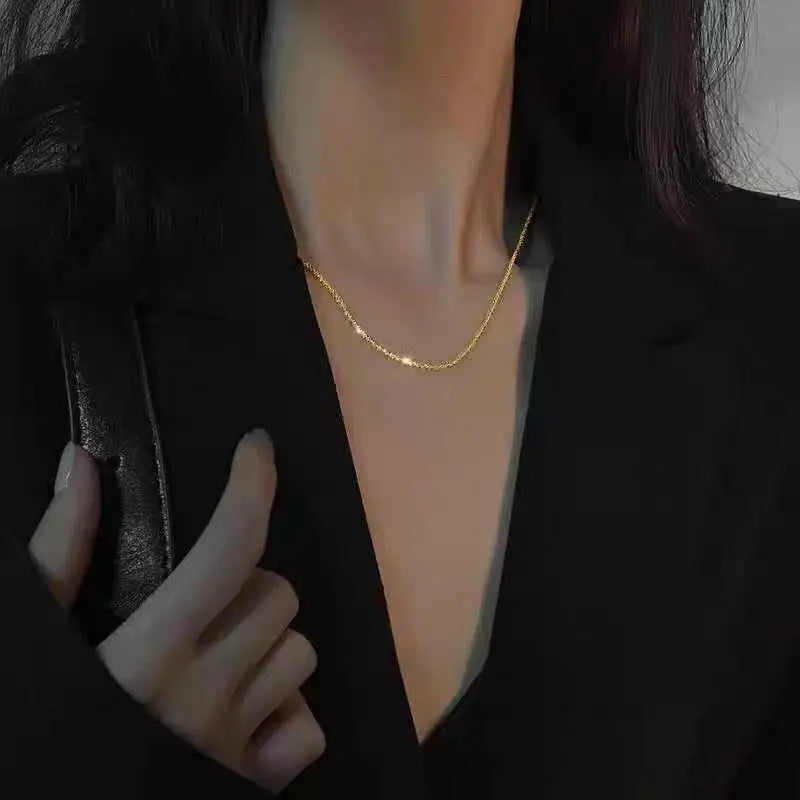 SOMILIA Fashion 18K Yellow Gold Necklace Authentic S925 Sterling Silver Sparkling Clavicle Sweater Chain High Jewelry For Woman