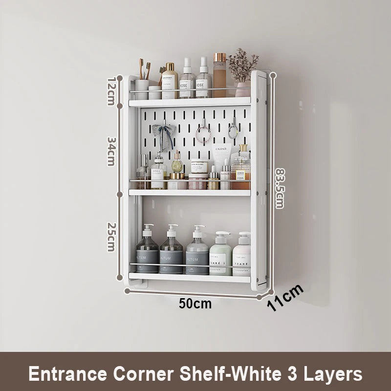 Bathroom Shelf Bath Corner Rack Toothbrush Shampoo Holder Rack Toiletries Organization Entrance Perforated Board Storage Shelves