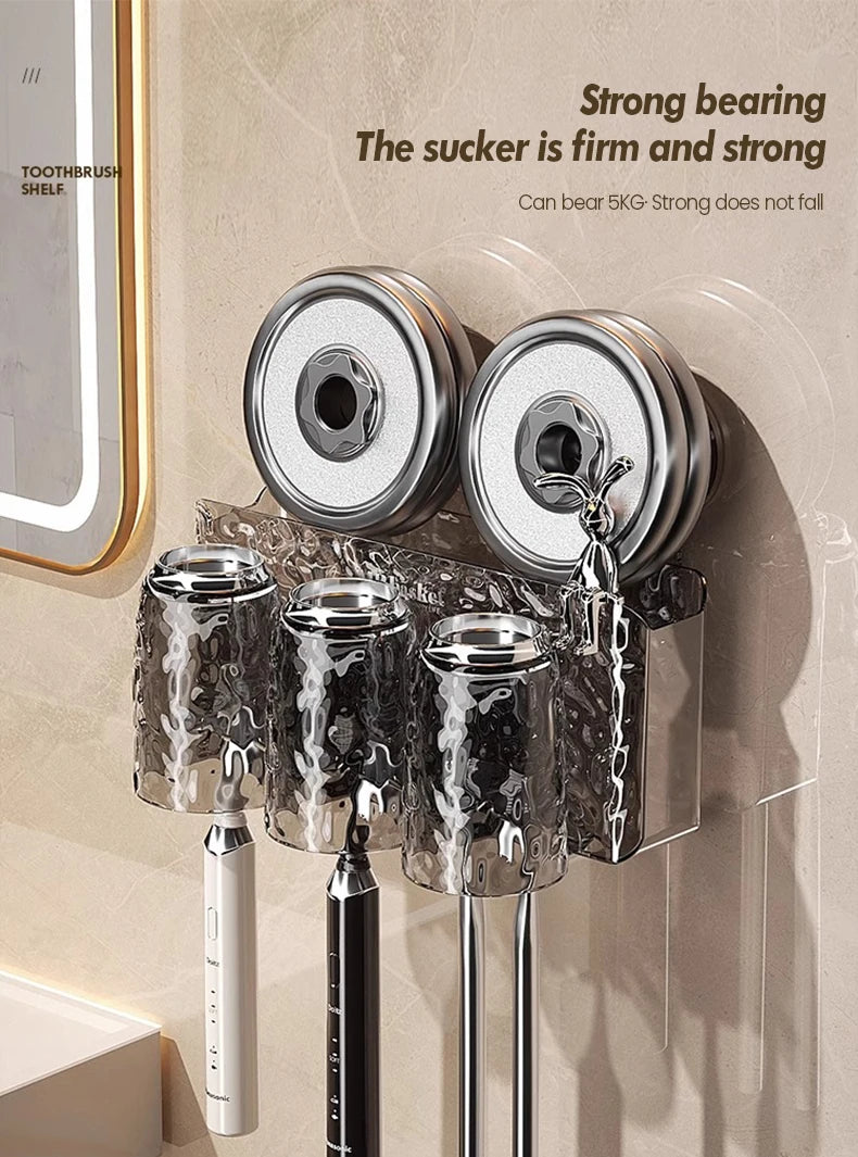 Bathroom Toothbrush Holder With Glacier Pattern Wall Mounted Non Perforated Suction Cup Storage Rack Toothbrush Set Storage Rack