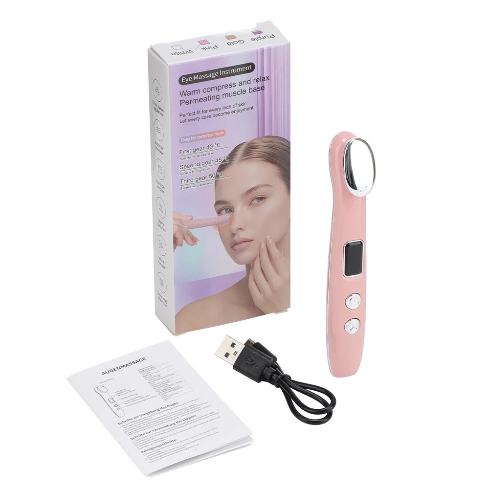 Eye Beauty Device Facial Massager Hot Compress Vibration Eye Massage Tool for Relax Eye Dark Circles Eye Bags Puffiness Skincare