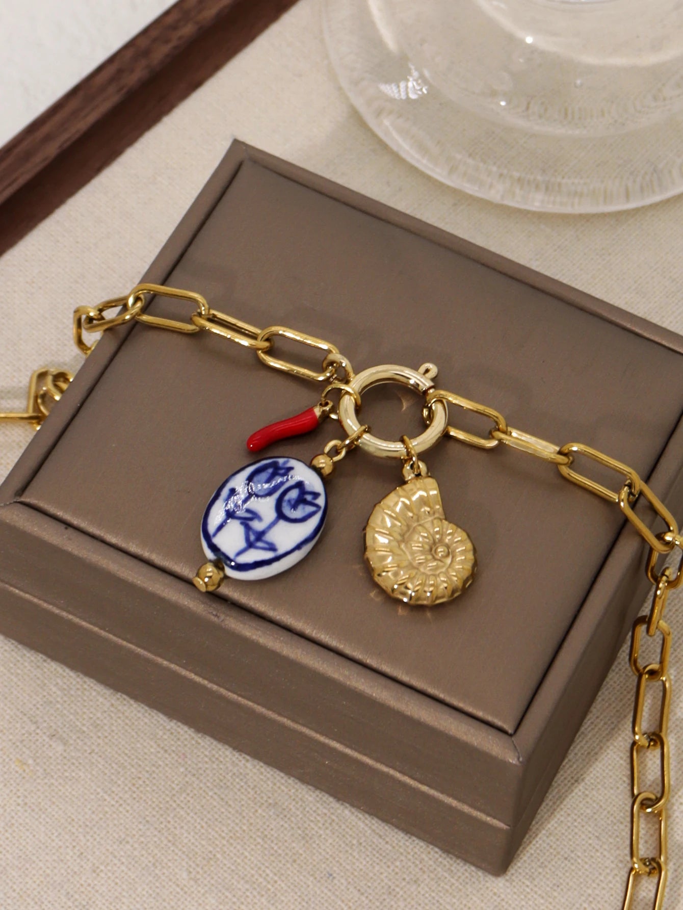 Charm Stainless Steel Conch Ceramic Tulip Pendant Women's Necklace Holiday Party Jewelry Accessories