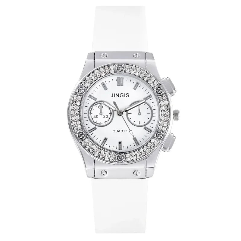 Fashion Women Watches Luxurious Brand Casual Diamond Female Rubber Quartz Wristwatches Simple Sport Clock Relogio Feminino
