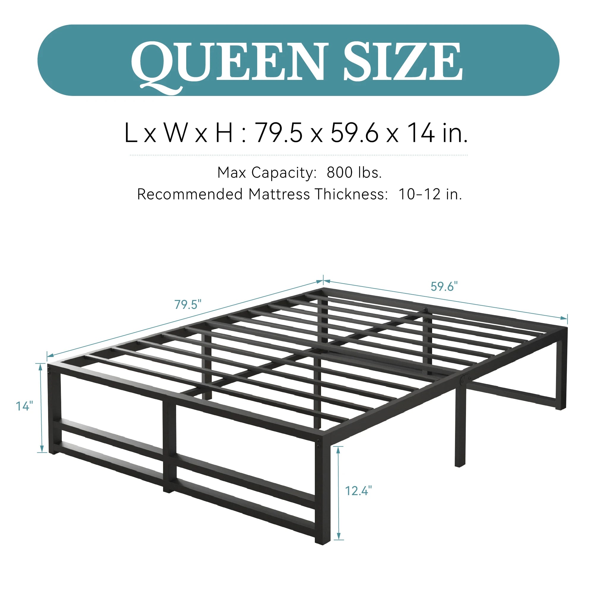 HOOMIC Metal Bed Frame, Stable Mattress Foundation, Reinforced Structure, Headboard Compatible, No Box Spring Needed Alleiwe